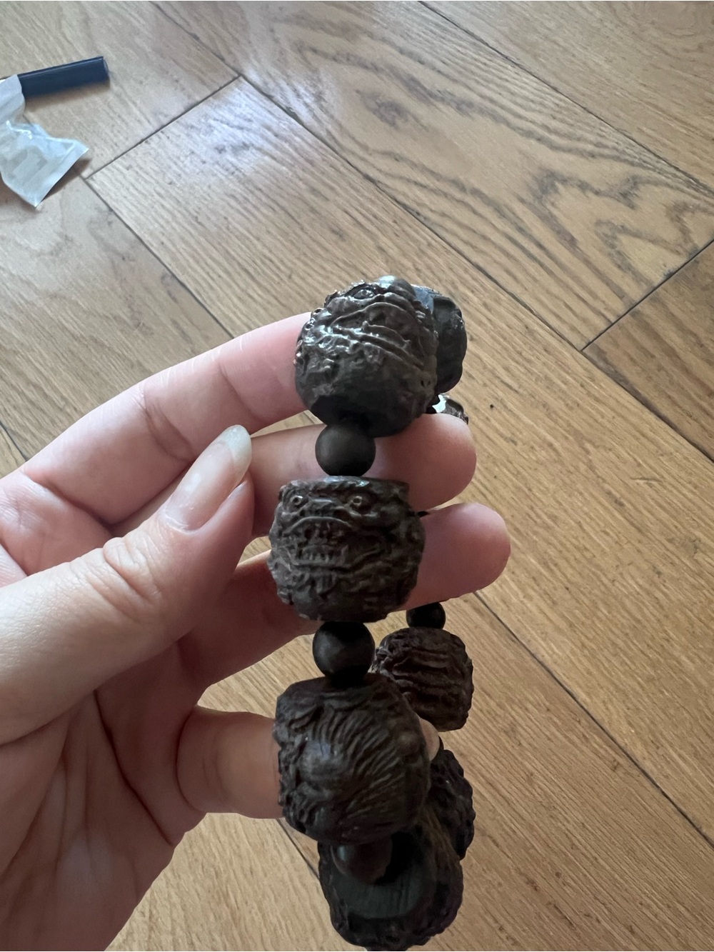 Carved Demon Head Wooden Bead Bracelet